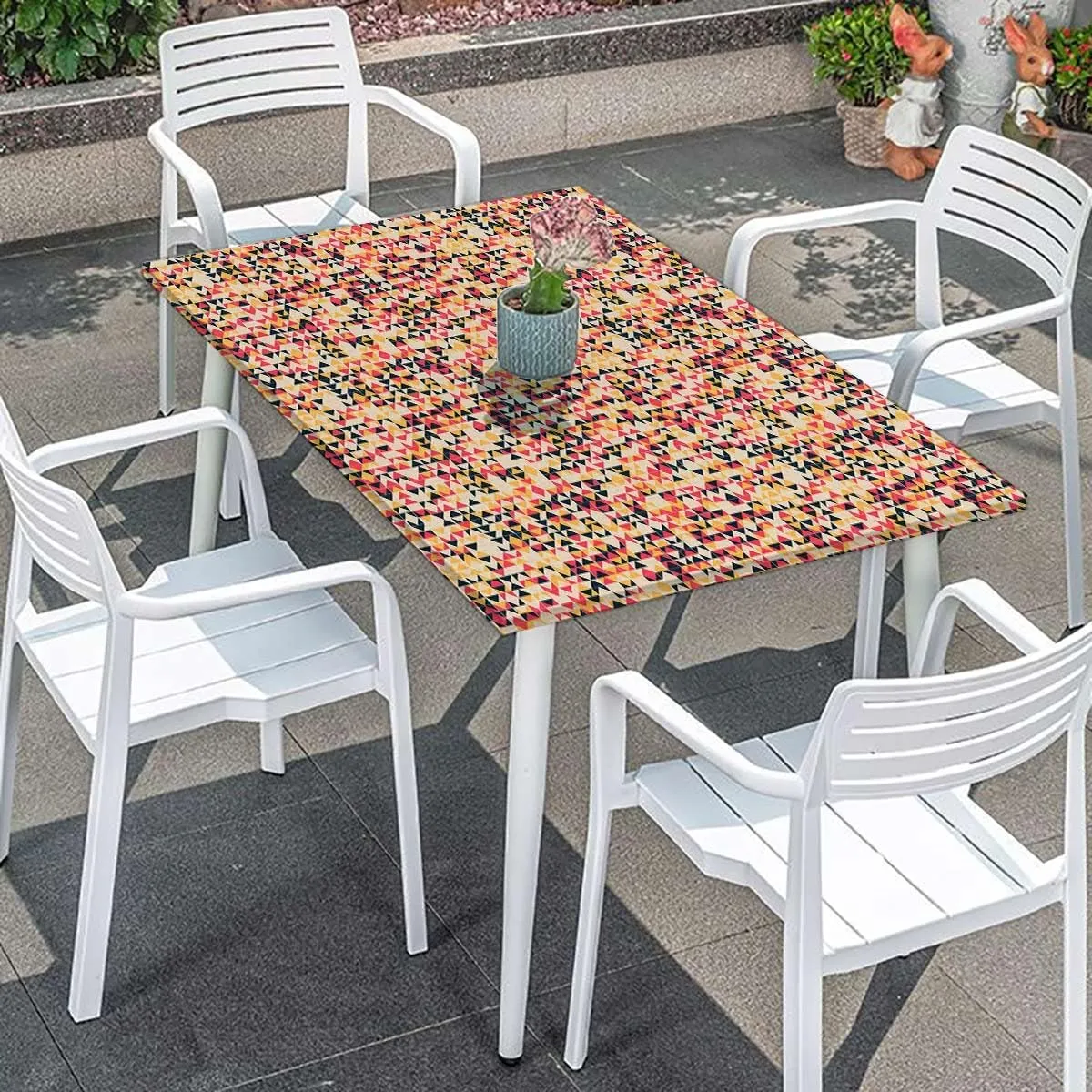 Multicolor Elastic Fitted Picnic Table Cover Geometric Arrow Stripes Pastel Design for Outdoor Indoor Picnic Party Rectangle Table Cloth Abstract Fits up 5 Foot Tables