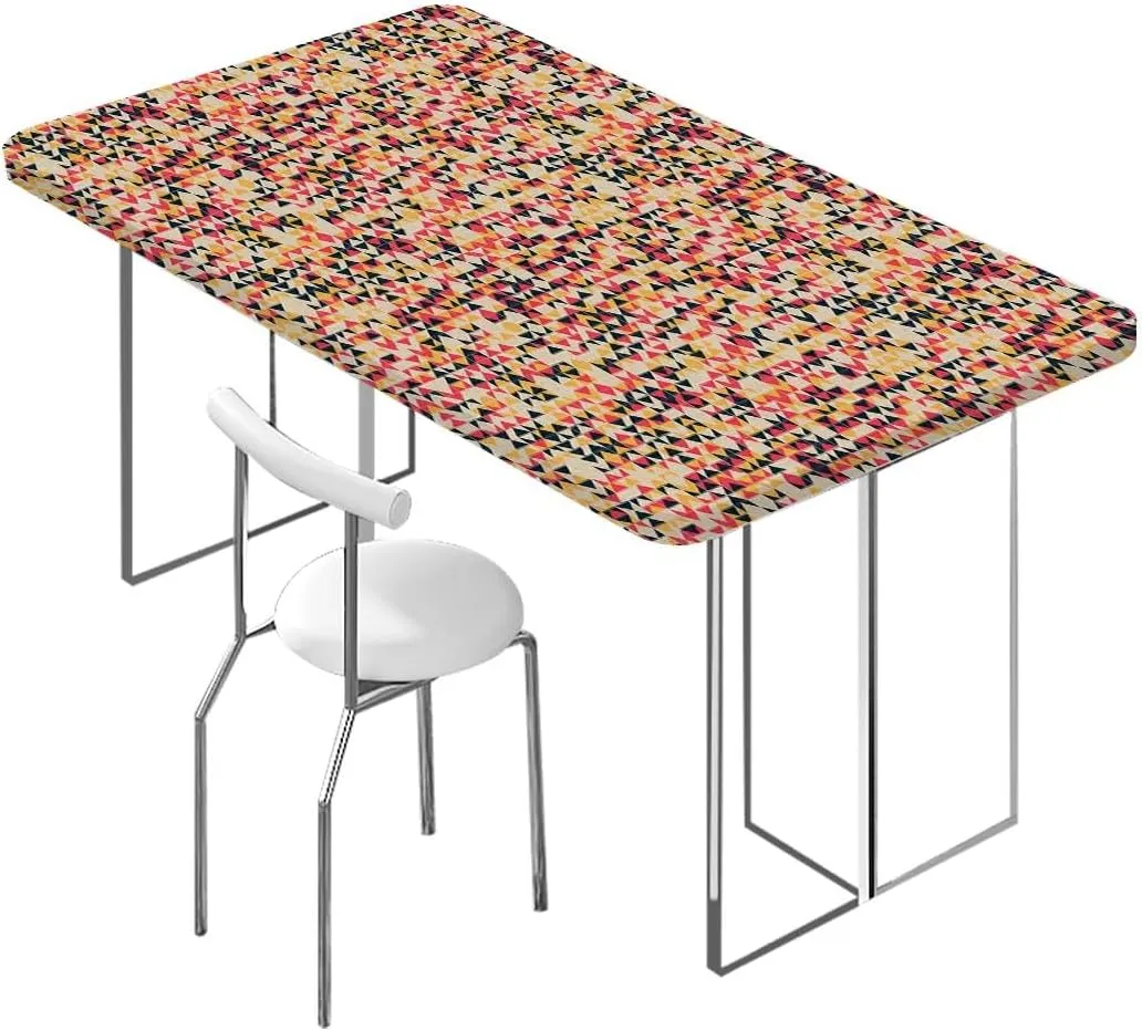 Multicolor Elastic Fitted Picnic Table Cover Geometric Arrow Stripes Pastel Design for Outdoor Indoor Picnic Party Rectangle Table Cloth Abstract Fits up 5 Foot Tables