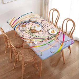 Multicolor Elastic Tablecloth Smoky Wavy Floral with Rainbow Rectangle Table Cover for Outdoor Picnic Camping Parties Abstract Fits up 4 Foot Tables