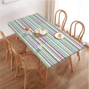 Multicolor Fitted Tablecloth Cover, Colorful Horizontal Stripes and Lines Elastic Oilproof Waterproof Tablecloth Abstract Fits up 5 Foot Tables