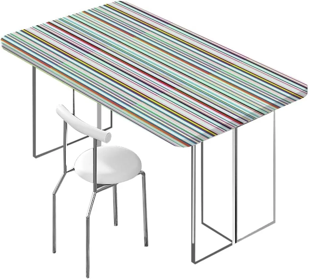 Multicolor Fitted Tablecloth Cover, Colorful Horizontal Stripes and Lines Elastic Oilproof Waterproof Tablecloth Abstract Fits up 5 Foot Tables