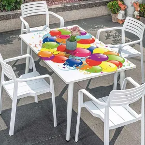 Multicolor Fitted Tablecloth for Rectangle Table Bunch of Various Colored Balloon Flying Waterproof Oil Proof Table ​Cover for Indoor and Outdoor Abstract Fits up 4 Foot Tables