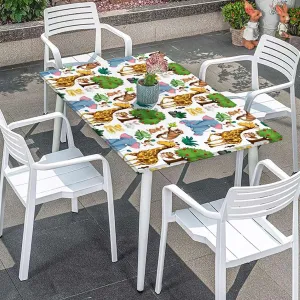 Multicolor Rectangle Tablecloth, Cartoon Colorful Jungle Animals Waterproof Oil Proof Table ​Cover for Indoor and Outdoor Animals Fits up 5 Foot Tables
