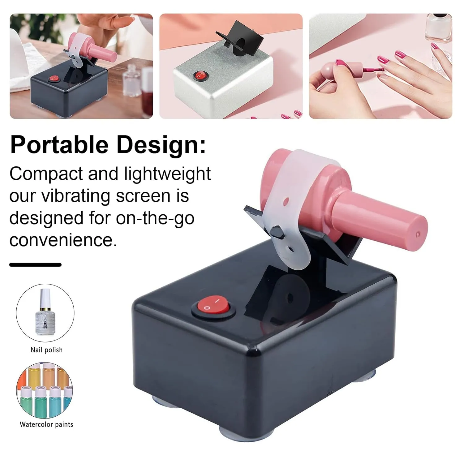 Nail Polish Shaker Machine, Nail Lacquer Shaker Vibrating Screen 3200 Shakes/Min Nail Polish Mixer Nail Gel Polish Mixer Lash Glue Shaker Model Paint Shaker for Nail Art Tattoo Ink (Black, US Plug)