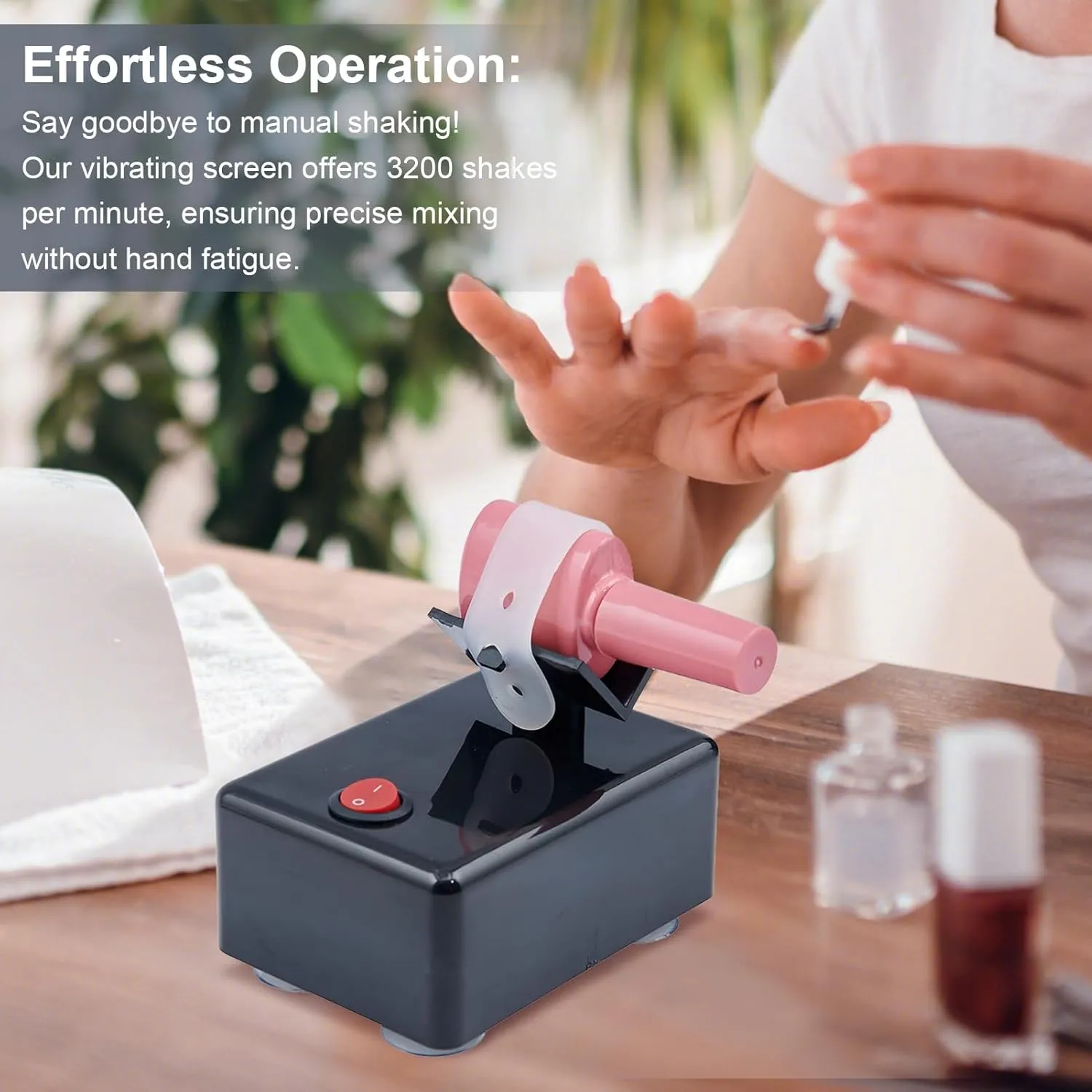 Nail Polish Shaker Machine, Nail Lacquer Shaker Vibrating Screen 3200 Shakes/Min Nail Polish Mixer Nail Gel Polish Mixer Lash Glue Shaker Model Paint Shaker for Nail Art Tattoo Ink (Black, US Plug)