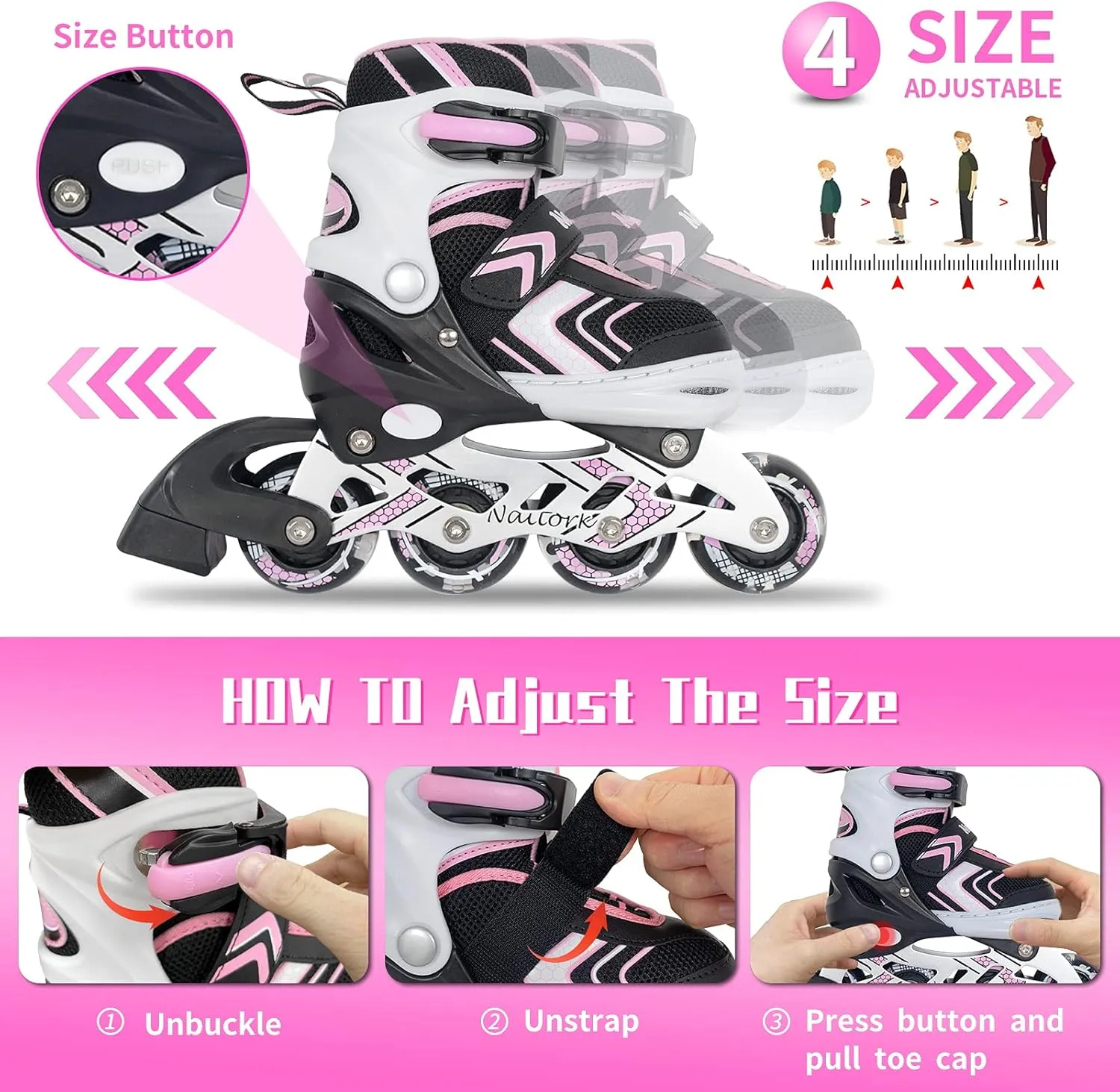 Nattork Inline Skates for Kids Girls Boys with Full Light Up Wheels,Adjustable Safe Durable Inline Skates,Outdoor Roller Skates for Girls Boys Youth Beginners