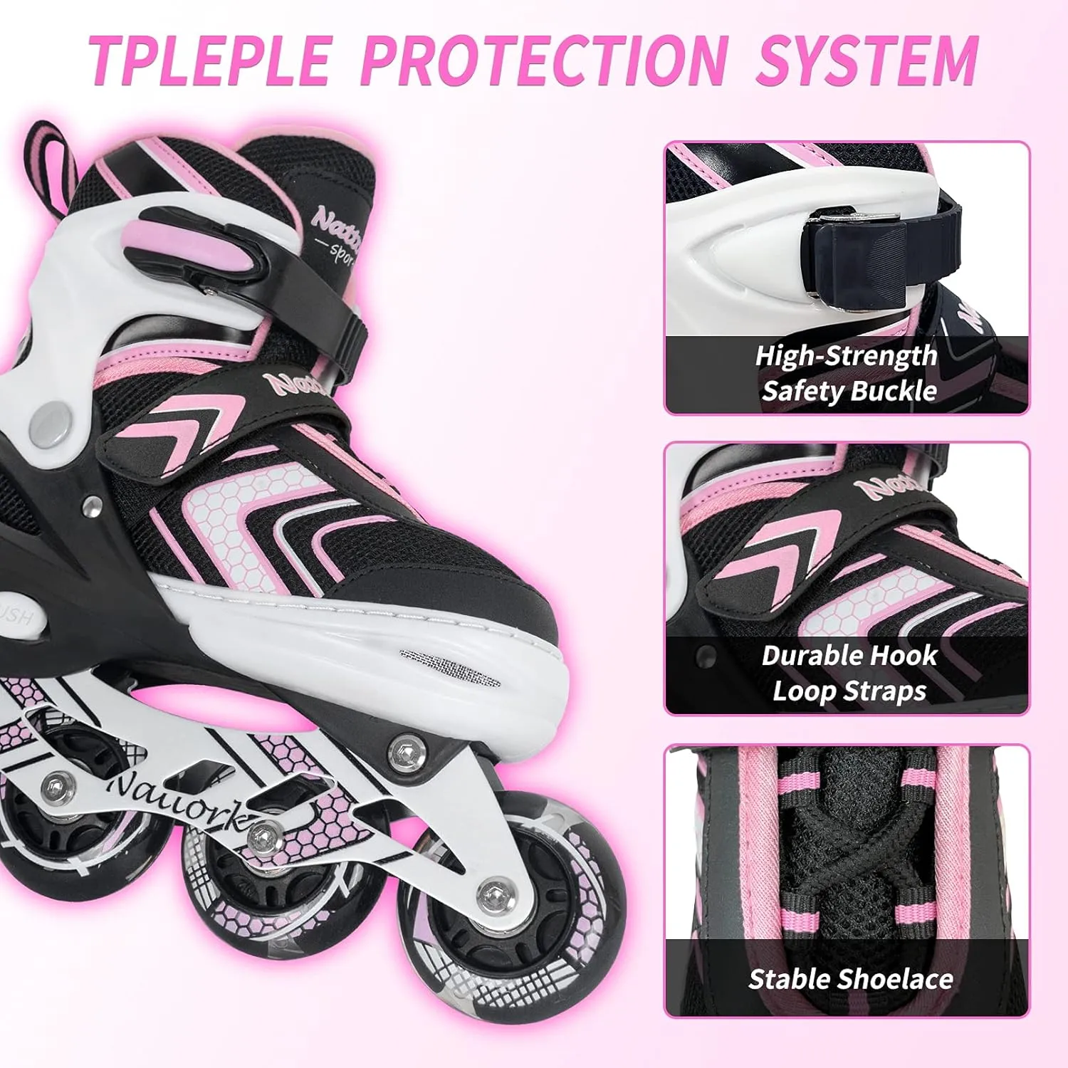 Nattork Inline Skates for Kids Girls Boys with Full Light Up Wheels,Adjustable Safe Durable Inline Skates,Outdoor Roller Skates for Girls Boys Youth Beginners