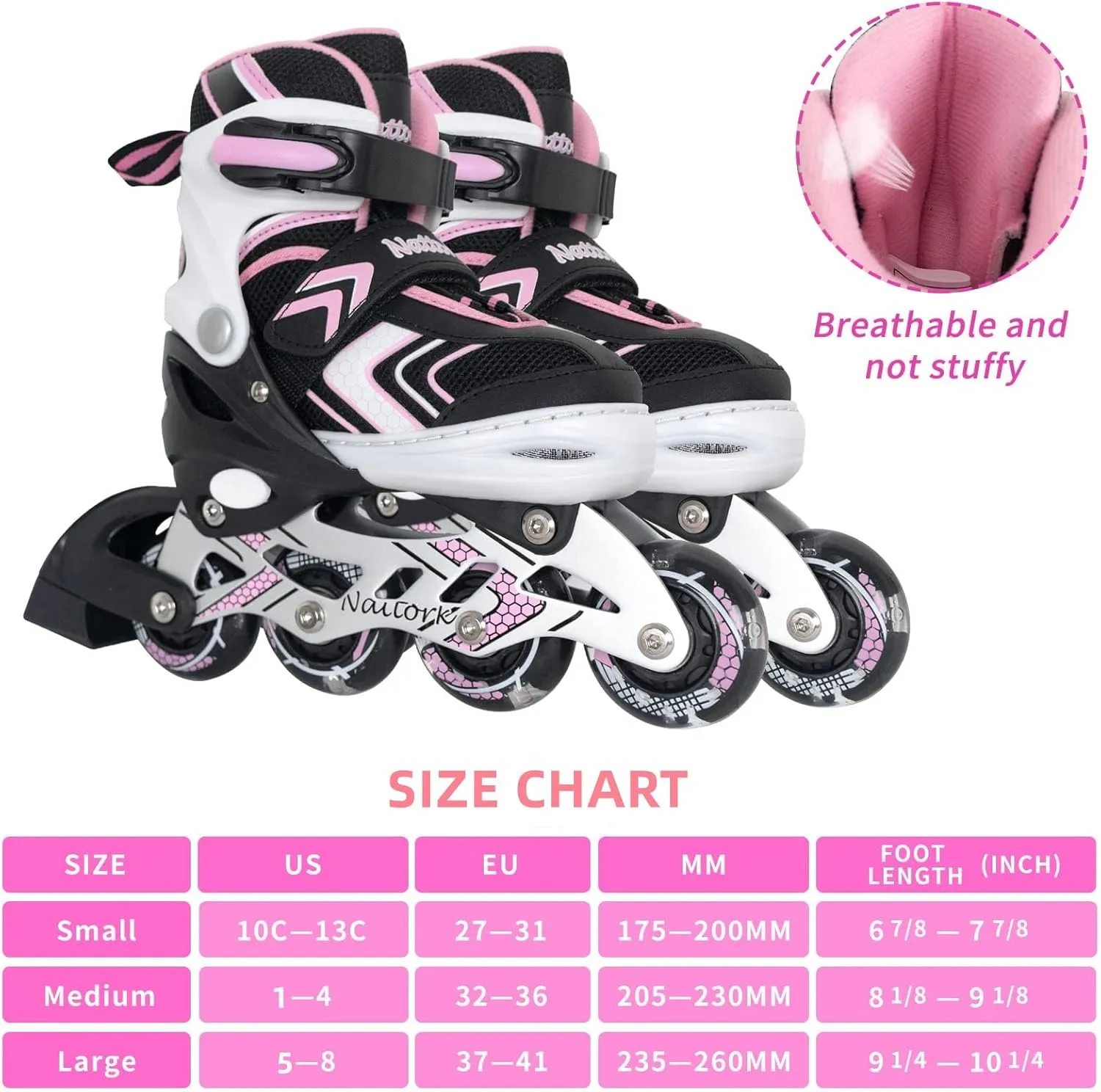 Nattork Inline Skates for Kids Girls Boys with Full Light Up Wheels,Adjustable Safe Durable Inline Skates,Outdoor Roller Skates for Girls Boys Youth Beginners