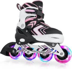 Nattork Inline Skates for Kids Girls Boys with Full Light Up Wheels,Adjustable Safe Durable Inline Skates,Outdoor Roller Skates for Girls Boys Youth Beginners