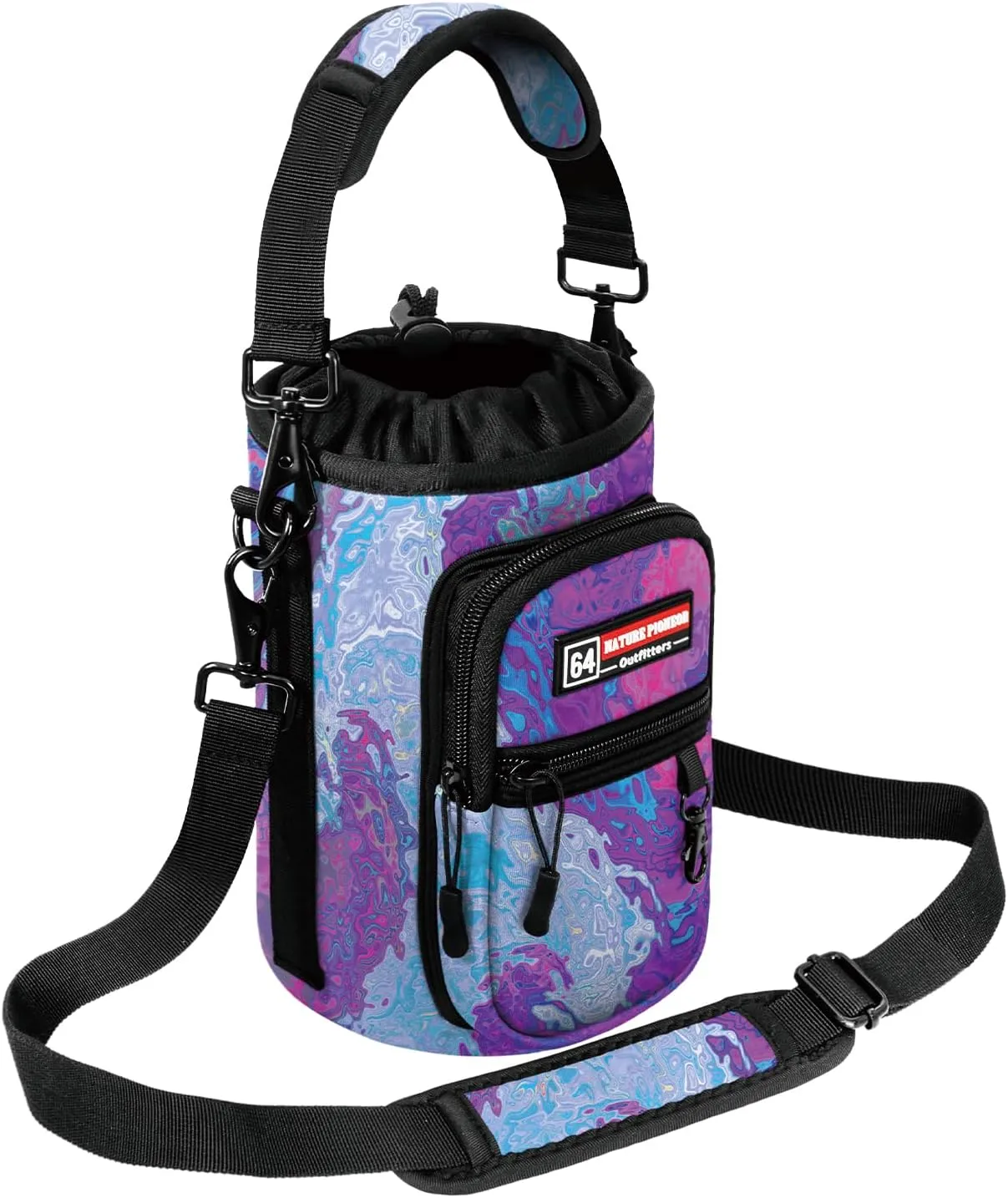 NATURE PIONEOR Water Bottle Holder with Strap,Water Bottle Carrier Bag Sling Sleeve with Adjustable Shoulder Strap & Handle and Large Phone Pocket for Walking,Hiking,Travelling for 25oz/32oz/40oz/64oz