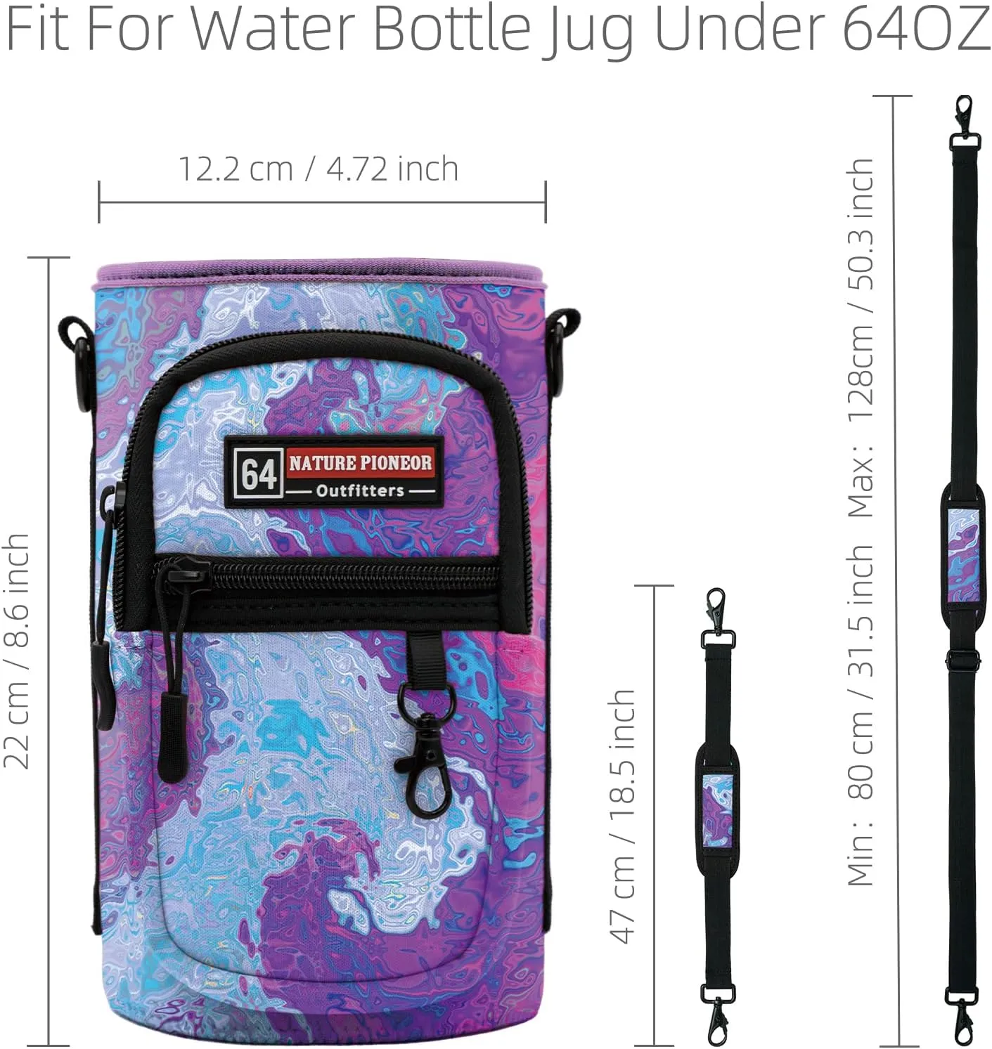 NATURE PIONEOR Water Bottle Holder with Strap,Water Bottle Carrier Bag Sling Sleeve with Adjustable Shoulder Strap & Handle and Large Phone Pocket for Walking,Hiking,Travelling for 25oz/32oz/40oz/64oz