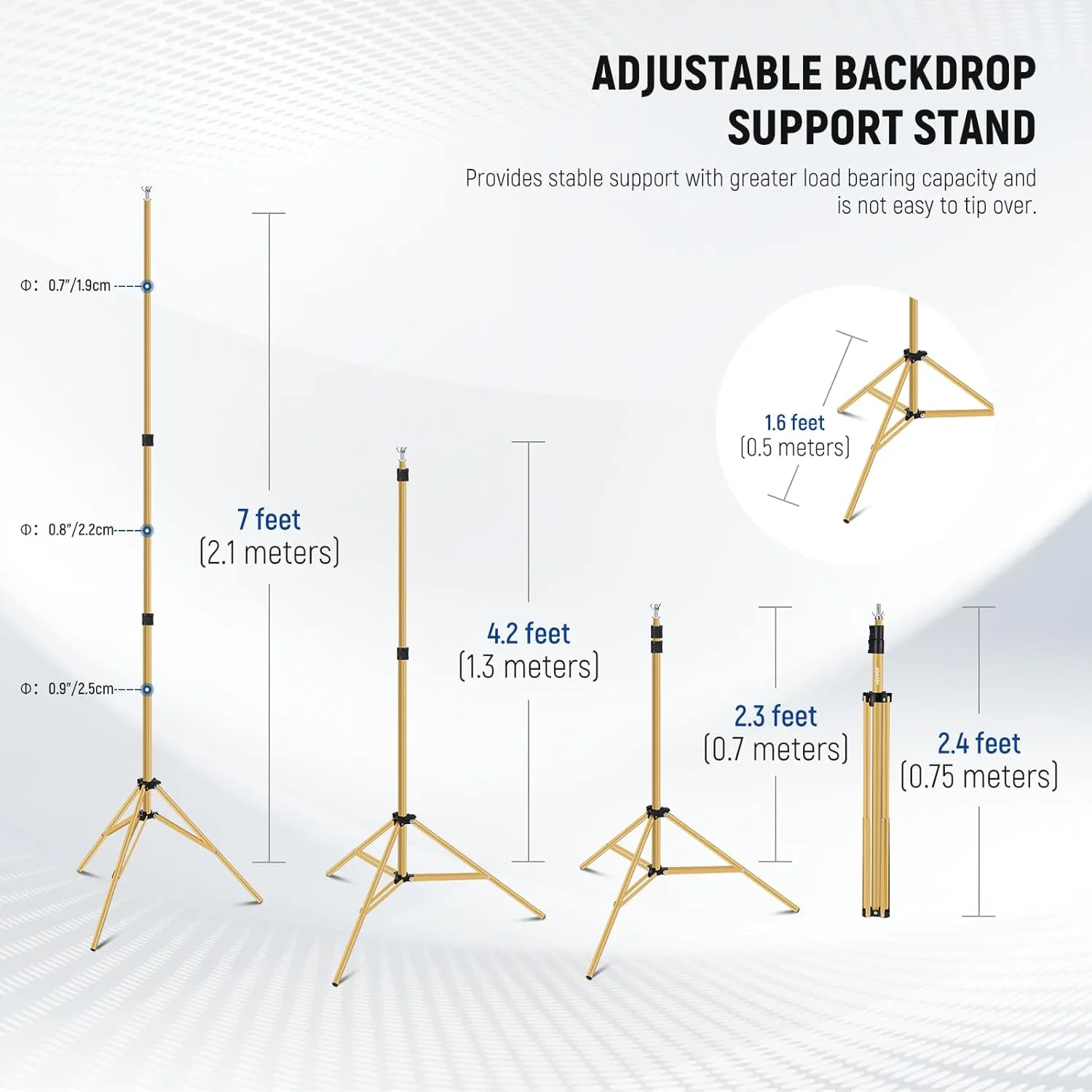 Neewer Backdrop Stand 10ft x 7ft, Adjustable Photo Studio Backdrop Support System for Wedding Parties Background Portrait Photography with 4 Crossbars, 8 Clamps, 2 Black Sandbags and Carrying Bag-GOLD