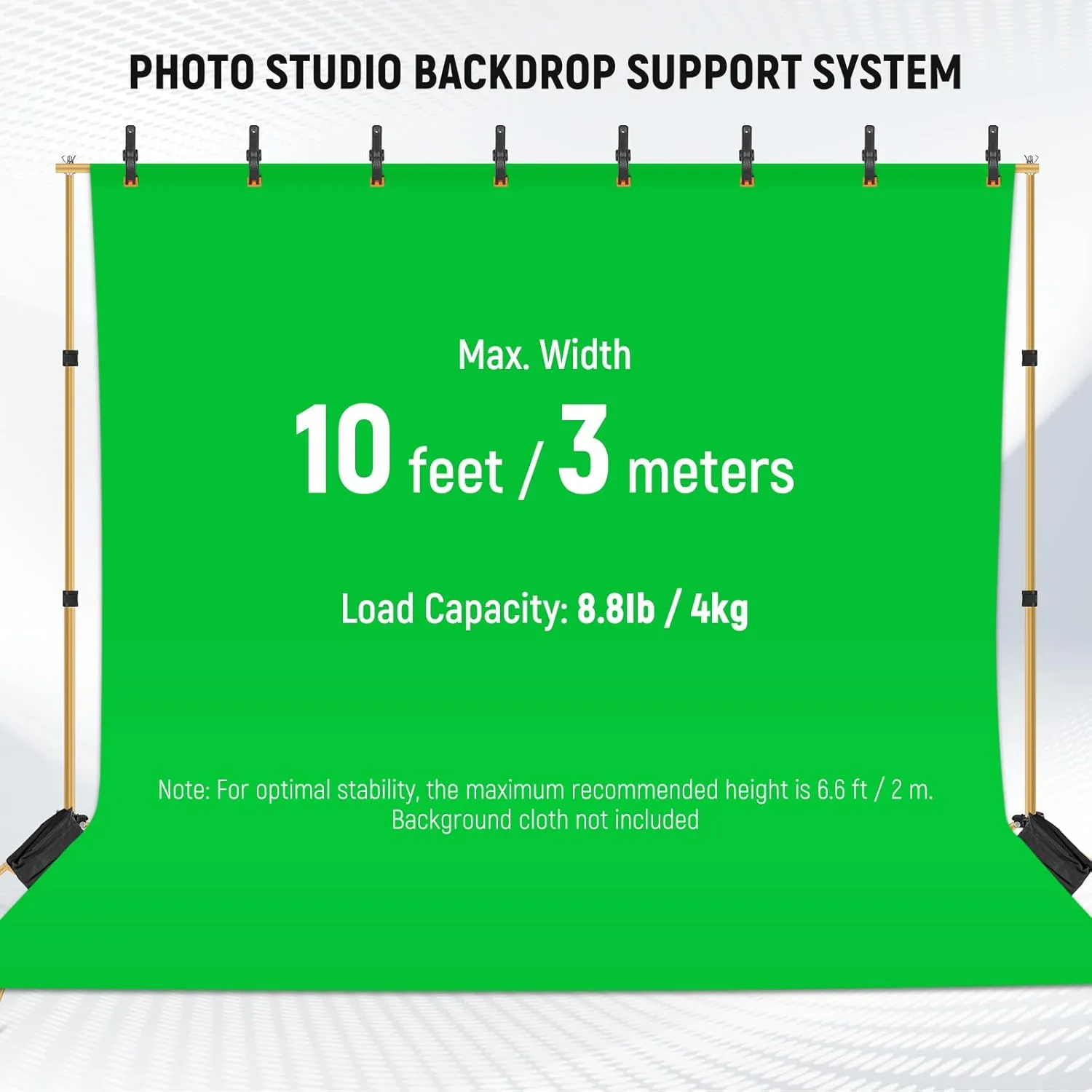 Neewer Backdrop Stand 10ft x 7ft, Adjustable Photo Studio Backdrop Support System for Wedding Parties Background Portrait Photography with 4 Crossbars, 8 Clamps, 2 Black Sandbags and Carrying Bag-GOLD