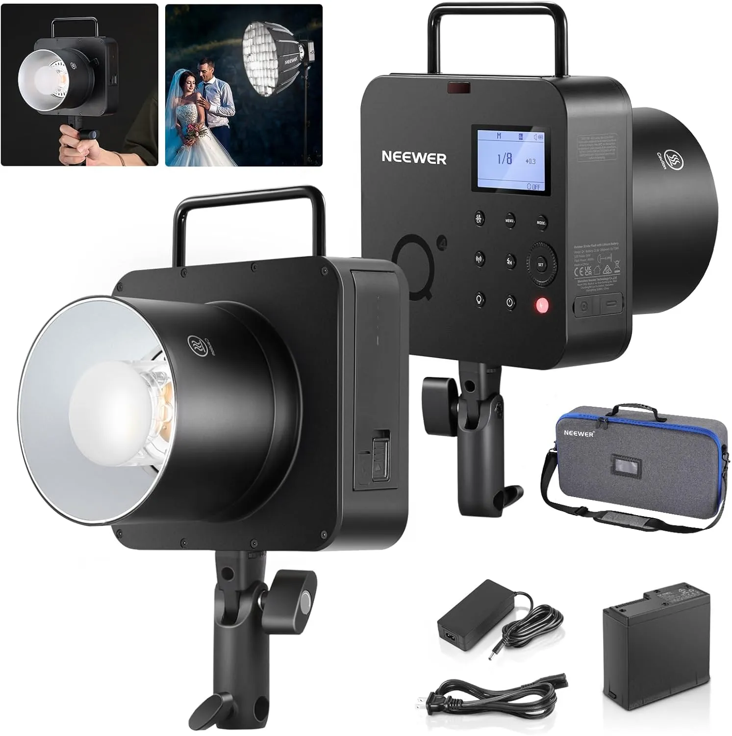 NEEWER Q4 400Ws 2.4G TTL Studio Flash [New Look] 1/8000 HSS 2800mAh Battery Powered Outdoor Strobe Photography Monolight with Carrying Bag, 30W Modeling Lamp/400 Full Power Flash/0.01-1.2s Recycling