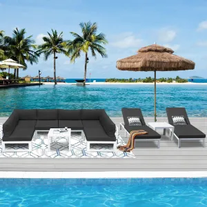 NICESOUL Aluminum Outdoor Sofa and Table 8 Seater 10-piece with Chaise Lounge