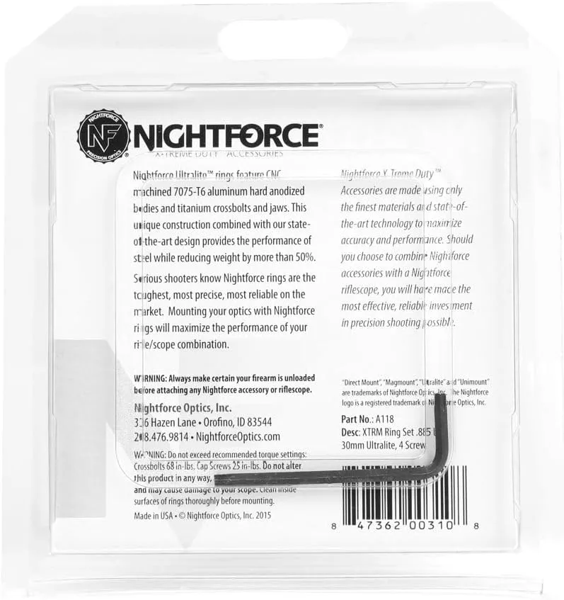 Nightforce X-Treme Duty Ultralite 30mm 4-Screw Hard Anodized Aluminum Gun Scope Rings Mounts - Set of 2