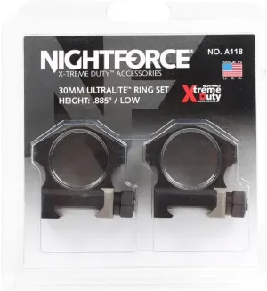 Nightforce X-Treme Duty Ultralite 30mm 4-Screw Hard Anodized Aluminum Gun Scope Rings Mounts - Set of 2