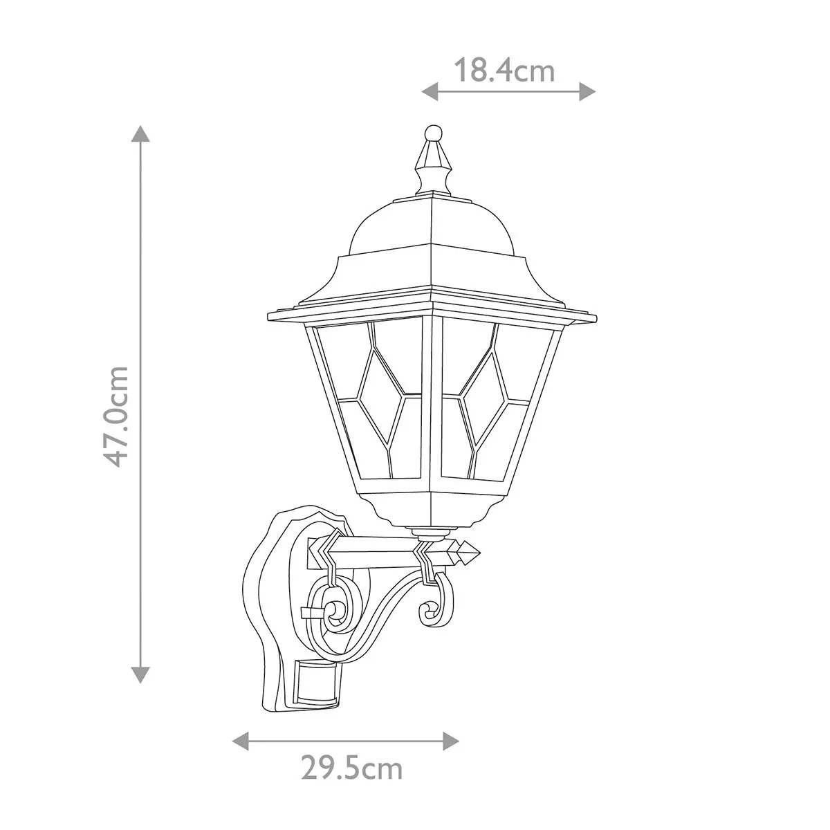 Norfolk 1 Light Up Wall Lantern with PIR | Black