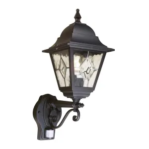 Norfolk 1 Light Up Wall Lantern with PIR | Black