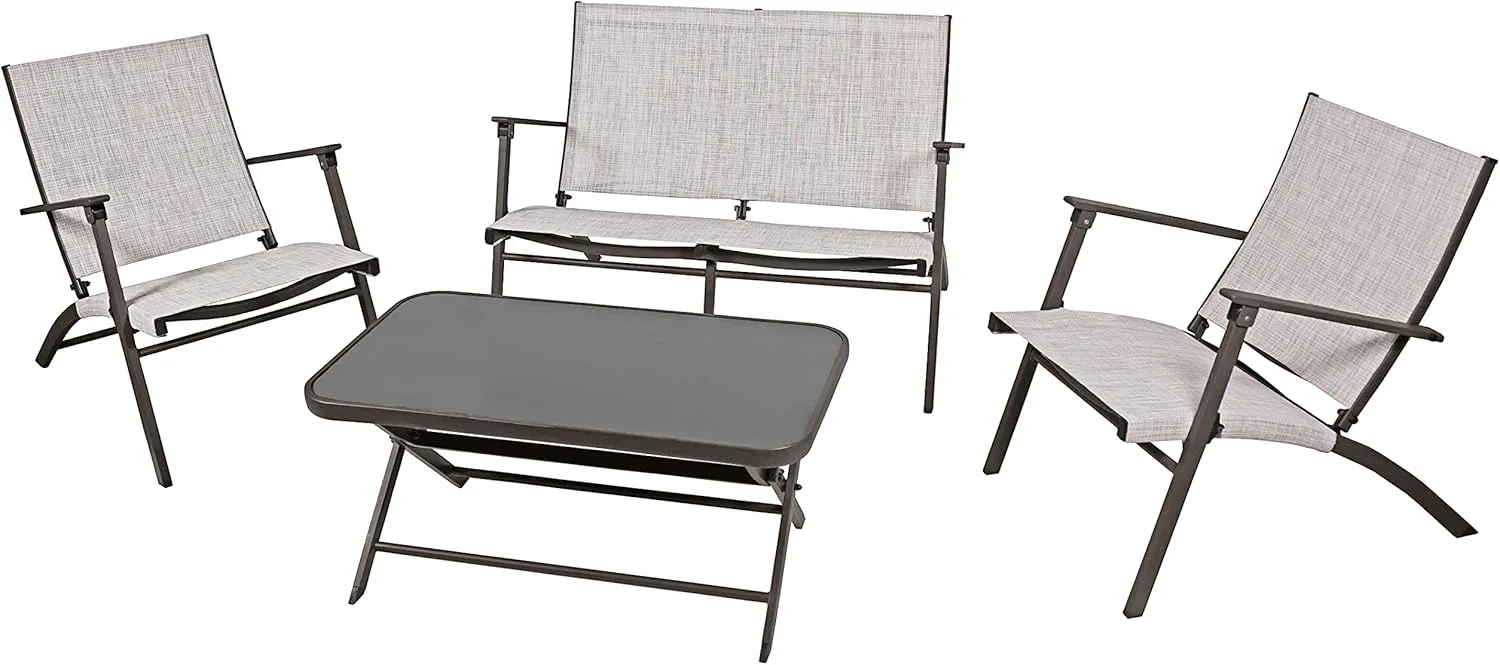 Novara 4-Pc. Steel Patio Set, Folding Table, 2 Chairs & Loveseat