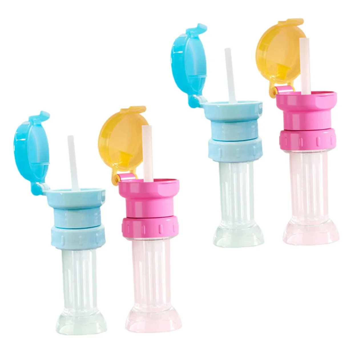 NUOBESTY 2sets 4 Pcs Water Bottle Adapter Caps with Straws Bottle Neck Conversion Topper for Safe Detachable and Easy to Clean Drink 4pcs*2
