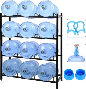 Nuogo 5 Gallon Water Jug Rack 5 Gallon Water Jug Holder Water Jug Holder Stand Heavy Duty Water Bottle Organizer Storage Rack Accessory for Home Room Kitchen (4 Tiers)