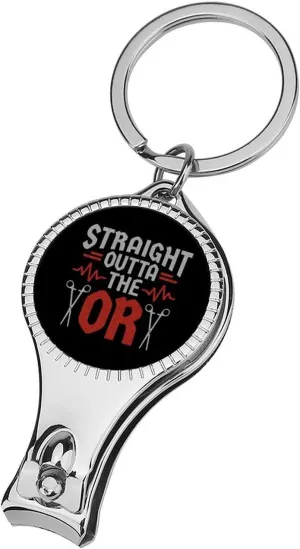 Nurse Straight Outta The OR Portable Nail Clippers Bottle Opener with Keychain Toenail Fingernail Cutter Scissors Travel