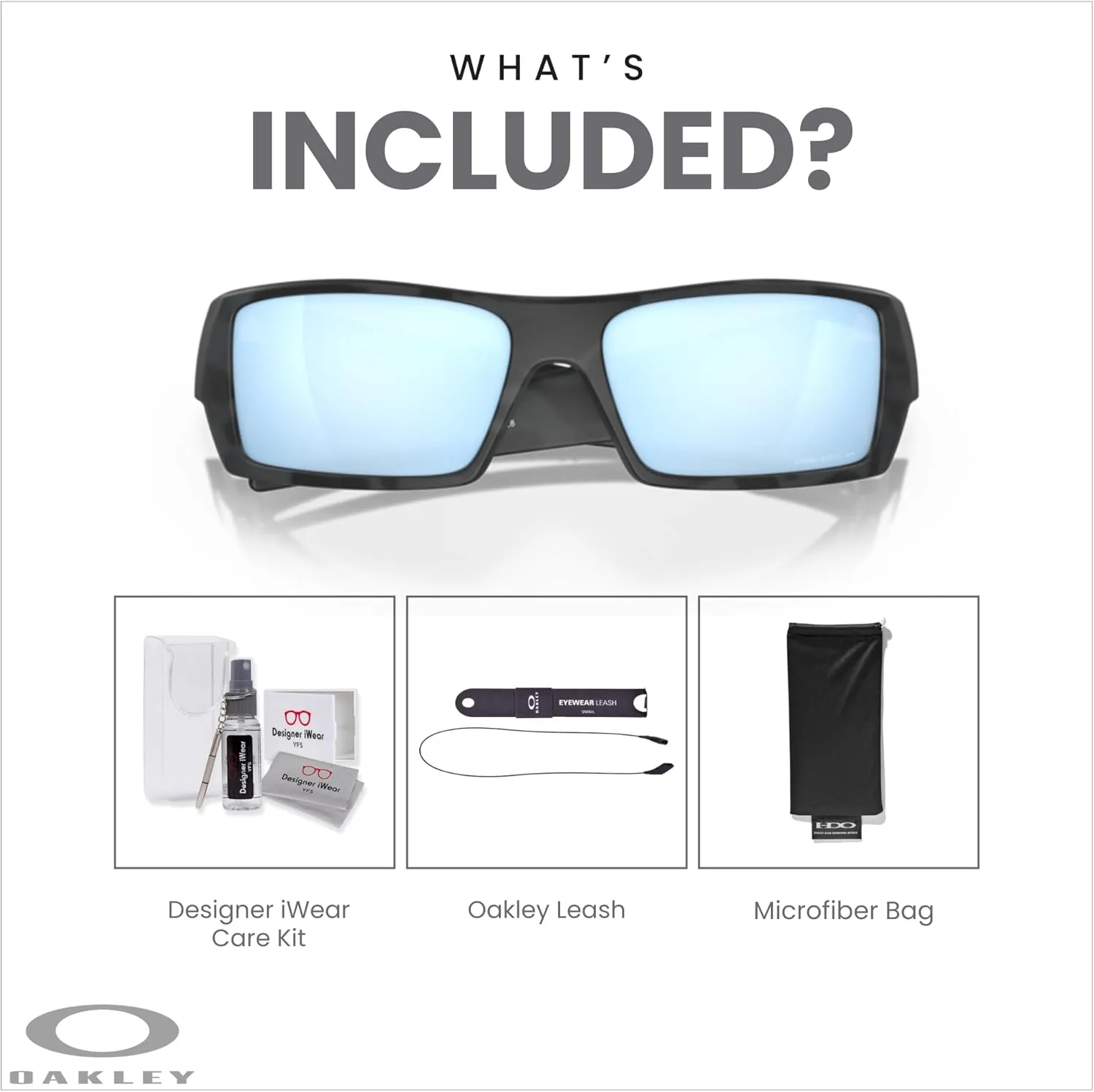 Oakley Gascan OO9014 Rectangular Sunglasses For Men   BUNDLE Leash   BUNDLE with Designer iWear Care Kit