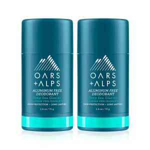 Oars   Alps Aluminum Free Deodorant for Men and Women, Dermatologist Tested and for Sensitive Skin, Vegan, Deep Sea Glacier, 2 Pack, 2.6 Oz Each