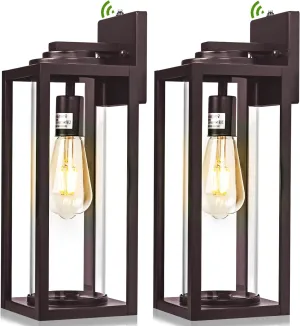 Oil Rubbed Bronze Dusk to Dawn Outdoor Wall Light Fixtures - 2 Packs Exterior Waterproof Outdoor Lighting, Farmhouse Porch Sconces Wall Mounted Lighting, Anti-Rust Outside Lantern for Front Door