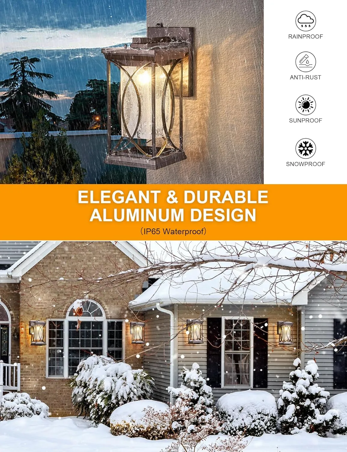 Oil Rubbed Bronze Outdoor Sconce Dusk to Dawn Exterior Light Fixtures Wall Mount Porch Light Modern Outdoor Wall Light Aluminum with Crack-Like Glass IP65 Waterproof Outside Coach Light for House