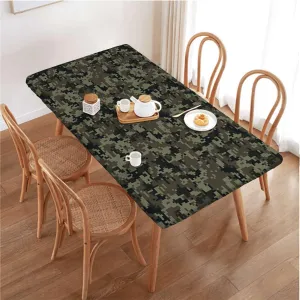 OOzie Army Green Elastic Edged Table Covers Hiding in The Woods Themed Print Elastic Edge Fitted Tablecloth for Rectangle Table Camouflage Fits up 5 Foot Tables