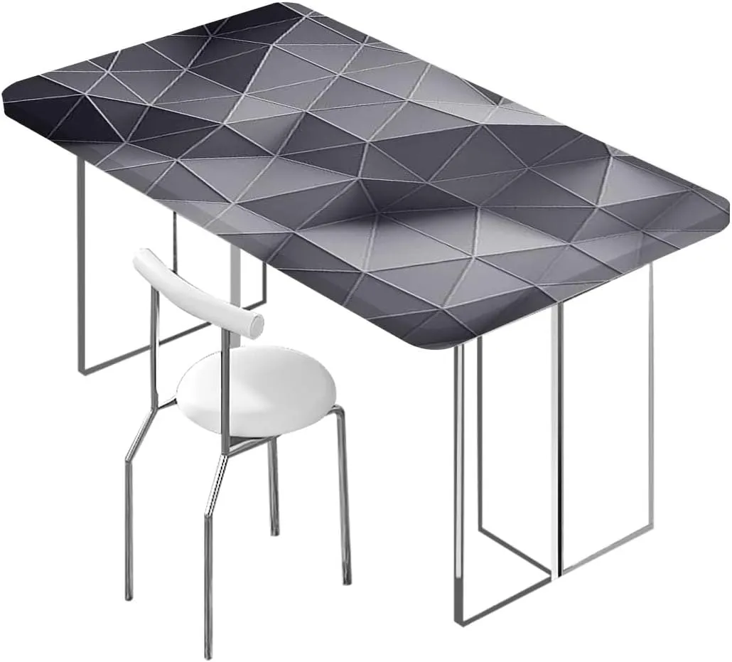OOzie Black Grey Elastic Edge Fitted Table Cloth, Fractal Stripe of Triangles Geometry Indoor or Outdoor Fitted Table Covers for Banquet Tables Abstract Modern Fits up 5 Foot Tables