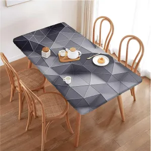 OOzie Black Grey Elastic Edge Fitted Table Cloth, Fractal Stripe of Triangles Geometry Indoor or Outdoor Fitted Table Covers for Banquet Tables Abstract Modern Fits up 5 Foot Tables