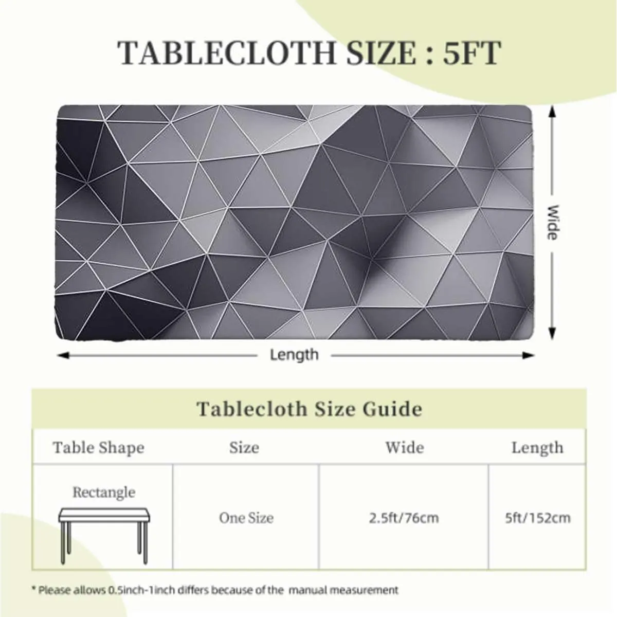 OOzie Black Grey Elastic Edge Fitted Table Cloth, Fractal Stripe of Triangles Geometry Indoor or Outdoor Fitted Table Covers for Banquet Tables Abstract Modern Fits up 5 Foot Tables