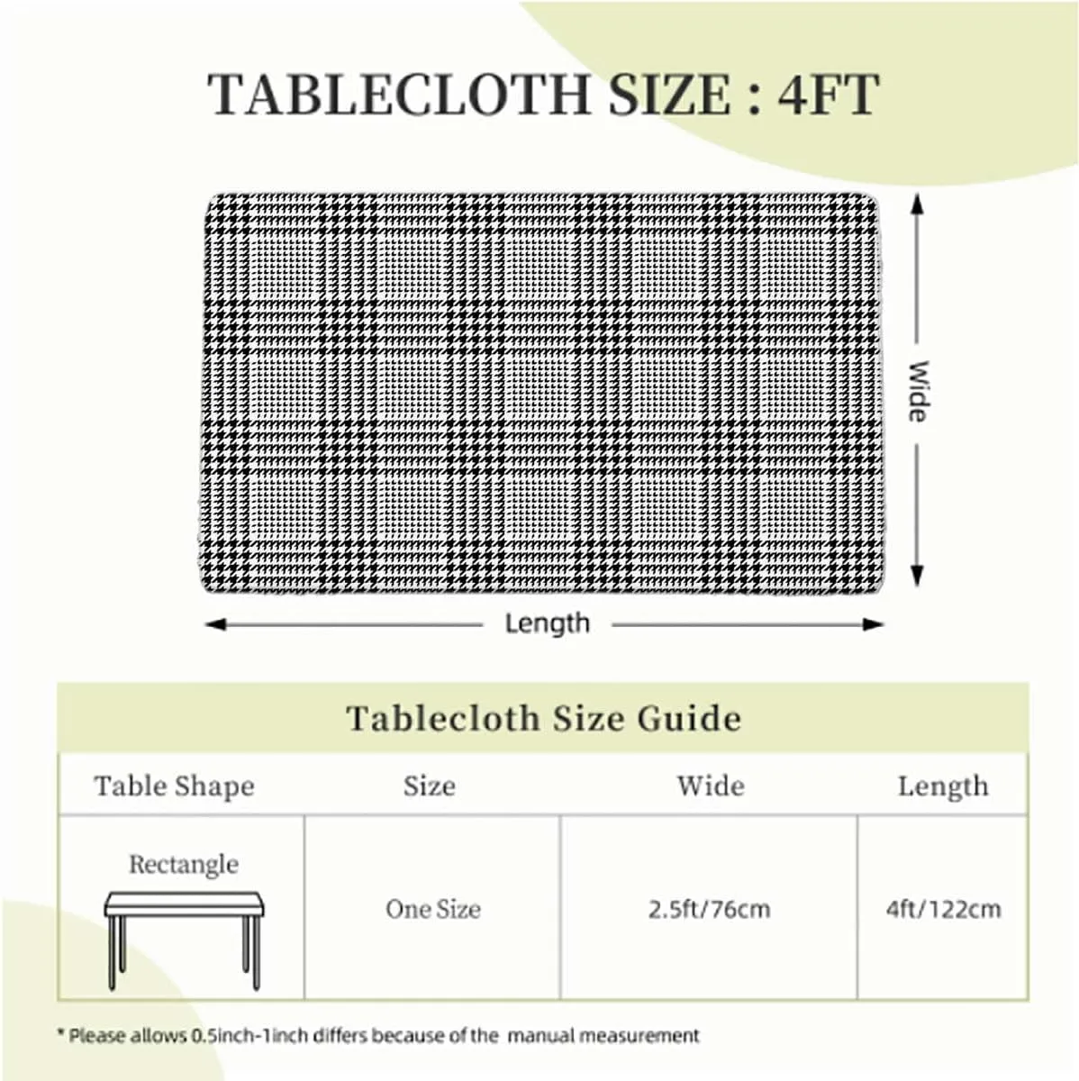 OOzie Black White Elastic Tablecloth Classic Retro Tile Monochrome Waterproof Elastic Fitted Table Covers,Camping, Indoor, Outdoor Grid Mesh Pattern Fits up 4 Foot Tables
