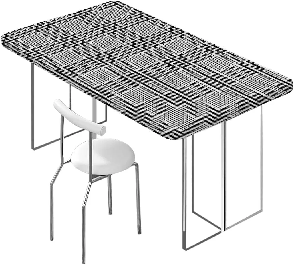 OOzie Black White Elastic Tablecloth Classic Retro Tile Monochrome Waterproof Elastic Fitted Table Covers,Camping, Indoor, Outdoor Grid Mesh Pattern Fits up 4 Foot Tables