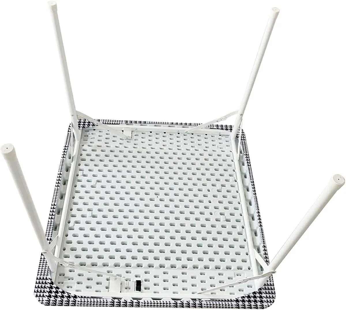 OOzie Black White Elastic Tablecloth Classic Retro Tile Monochrome Waterproof Elastic Fitted Table Covers,Camping, Indoor, Outdoor Grid Mesh Pattern Fits up 4 Foot Tables