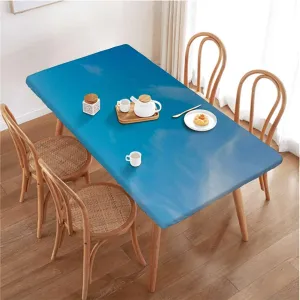 OOzie Blue White Rectangle Tables Decor Modern Oil Artwork Cloud Picnic Fitted Tablecloth Rectangle Table Cover Colorful Design Fits up 5 Foot Tables