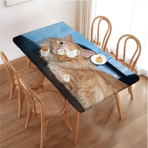 OOzie Caramel Blue Elastic Tablecloth Kitten Siblings Animals Creatures Friend Waterproof Elastic Table Cover, for Outdoor Picnics/Travel/Holiday/Party Animal Fits up 4 Foot Tables