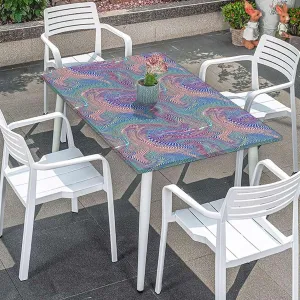OOzie Multicolor Fitted Tablecloth for Rectangle Table Wavy Curvy Mosaic Design Texture for Kitchen Parties Wedding Indoor Holiday Dining Table Decor Pads Abstract Fits up 4 Foot Tables