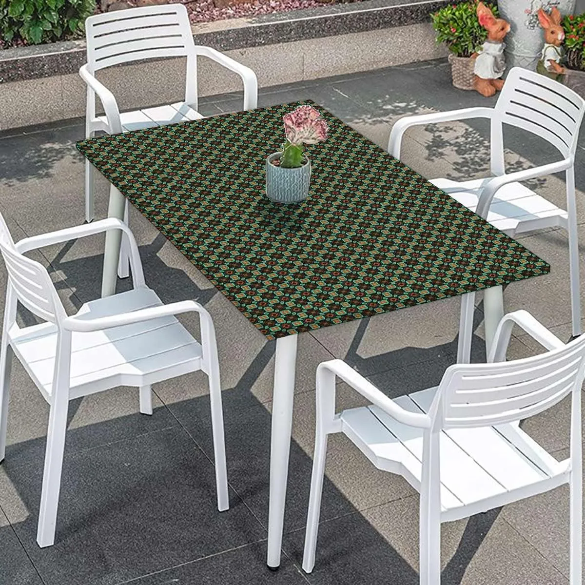 OOzie Multicolor Folding Table Cover Flower Motifs Details Traditional Eastern Washable Picnic Table Cover Indoor Outdoor Elastic Tablecloth Geometric Fits up 5 Foot Tables
