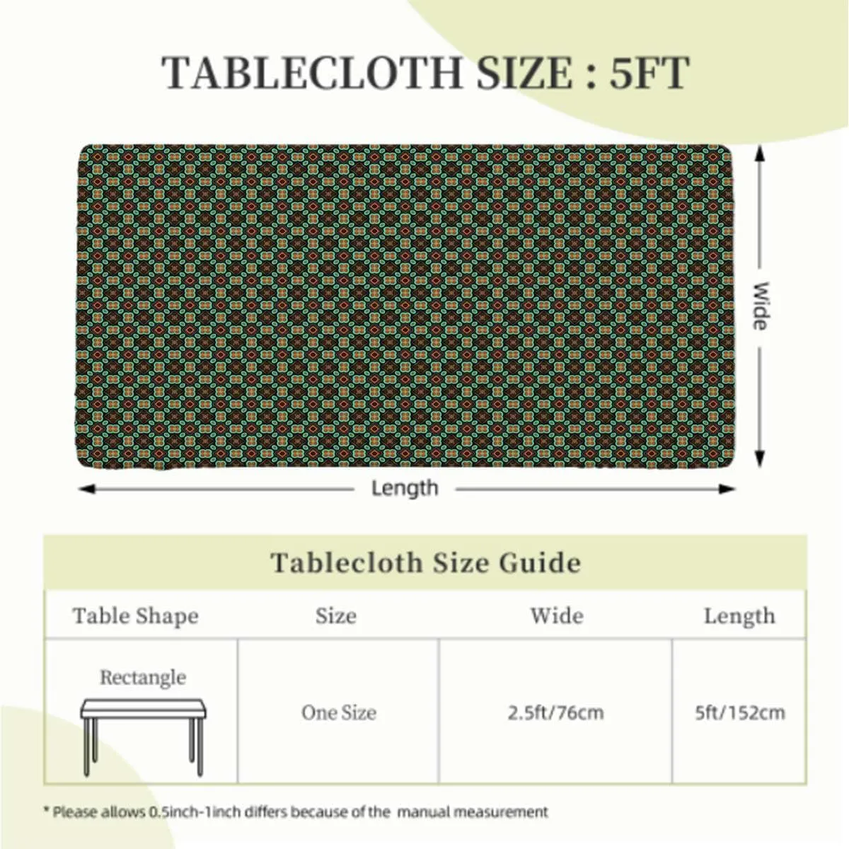 OOzie Multicolor Folding Table Cover Flower Motifs Details Traditional Eastern Washable Picnic Table Cover Indoor Outdoor Elastic Tablecloth Geometric Fits up 5 Foot Tables