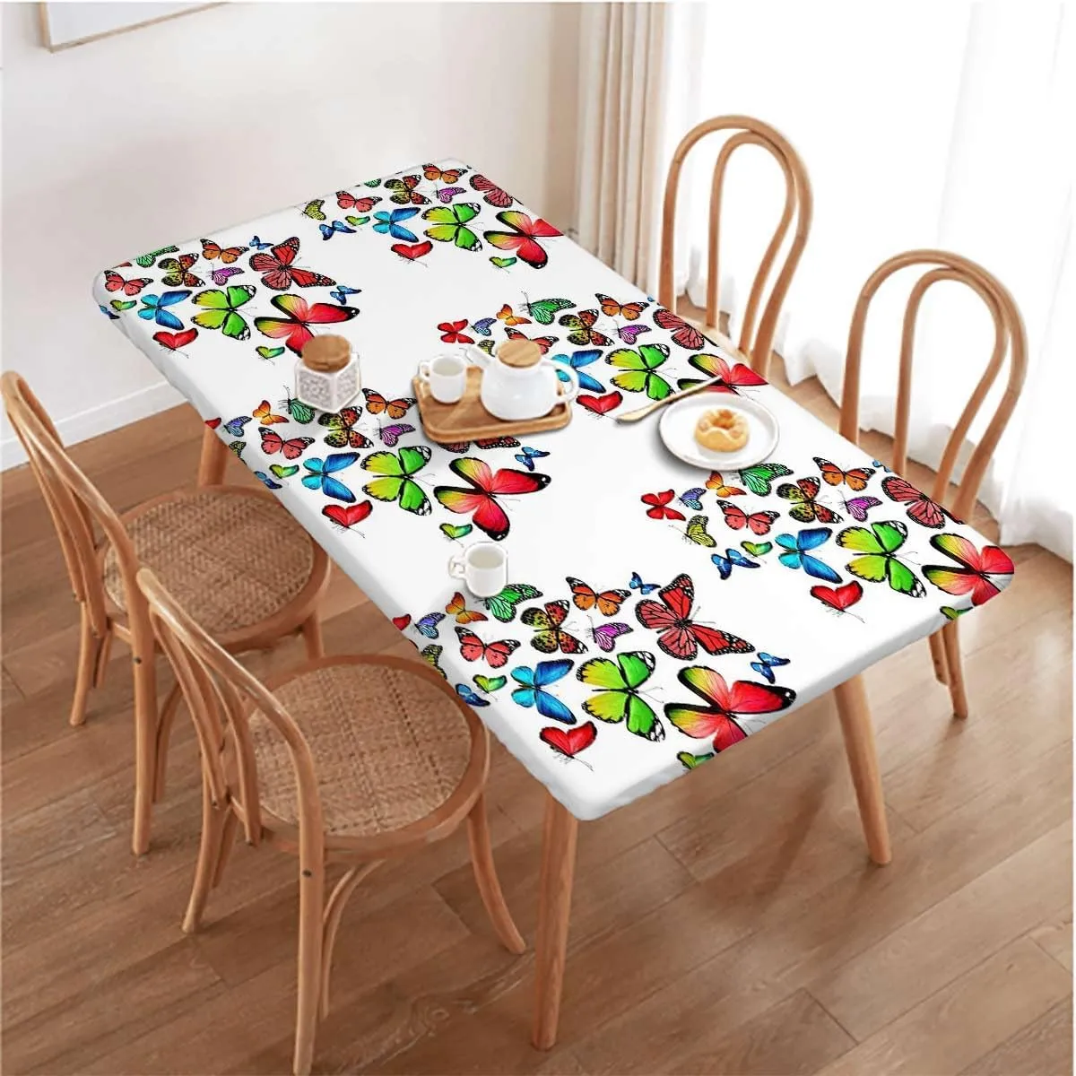 OOzie Multicolor Rectangular Table Covers, Many Different Butterflies Girls Design Table Cloth for Indoor Outdoor Picnic Parties Modern Fits up 5 Foot Tables