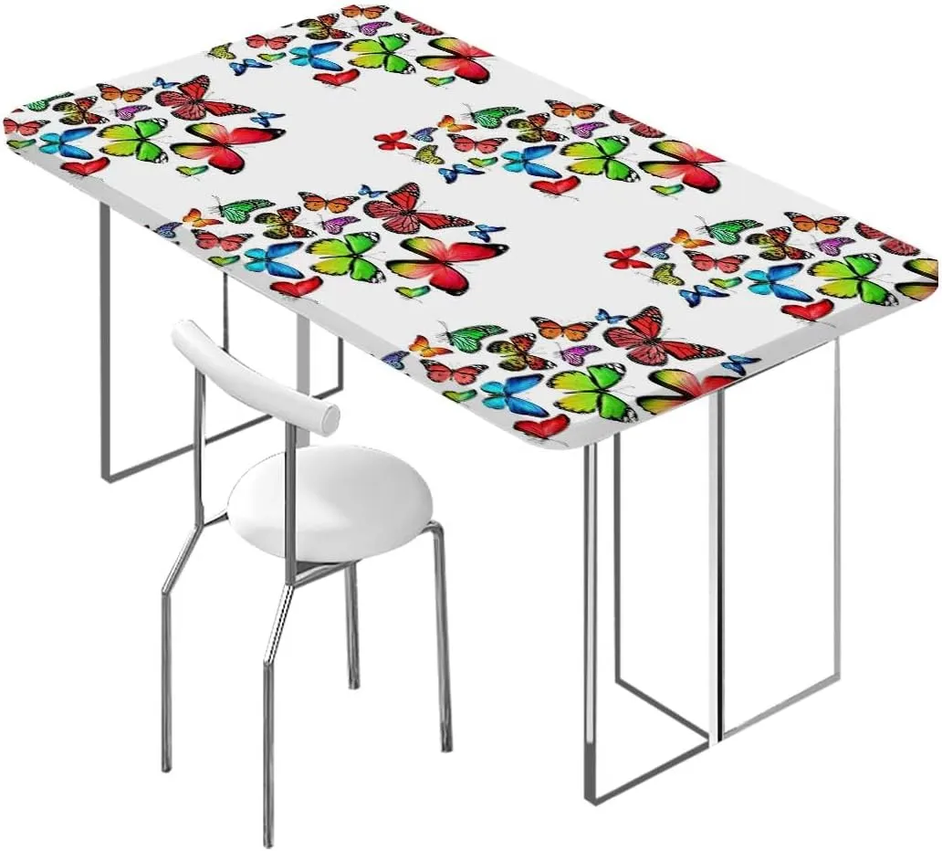 OOzie Multicolor Rectangular Table Covers, Many Different Butterflies Girls Design Table Cloth for Indoor Outdoor Picnic Parties Modern Fits up 5 Foot Tables