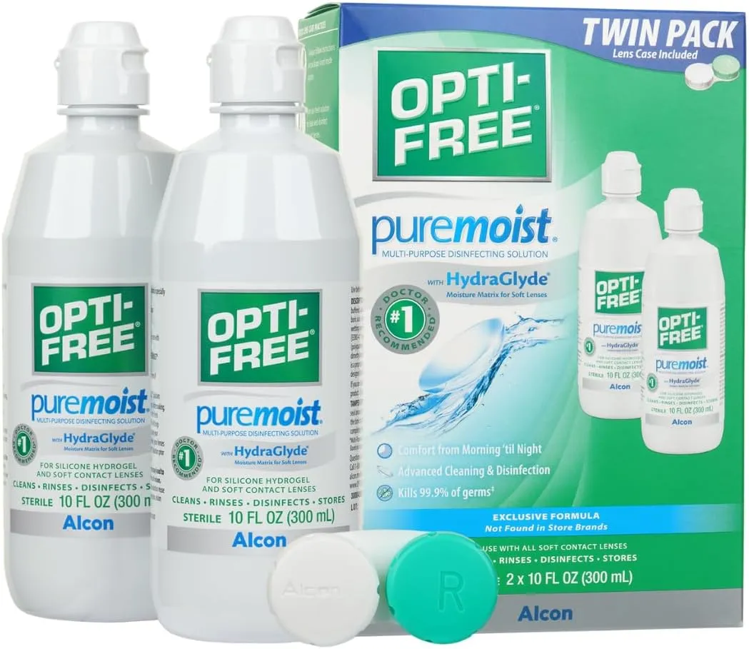 Opti-Free Puremoist Multi-Purpose Contact Lens Cleaning and Disinfecting Solution with Lens Case, 20 Fl Oz (pack of 2- 10oz bottles)