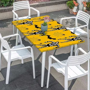 Orange Elastic Tablecloth for Indoors Outdoors Young Women in Stylish Theme Dance Moves Elastic Edged Table Cover for Farm Kitchen Dining Picnic Coffee Patio Decor Fits up 5 Foot Tables