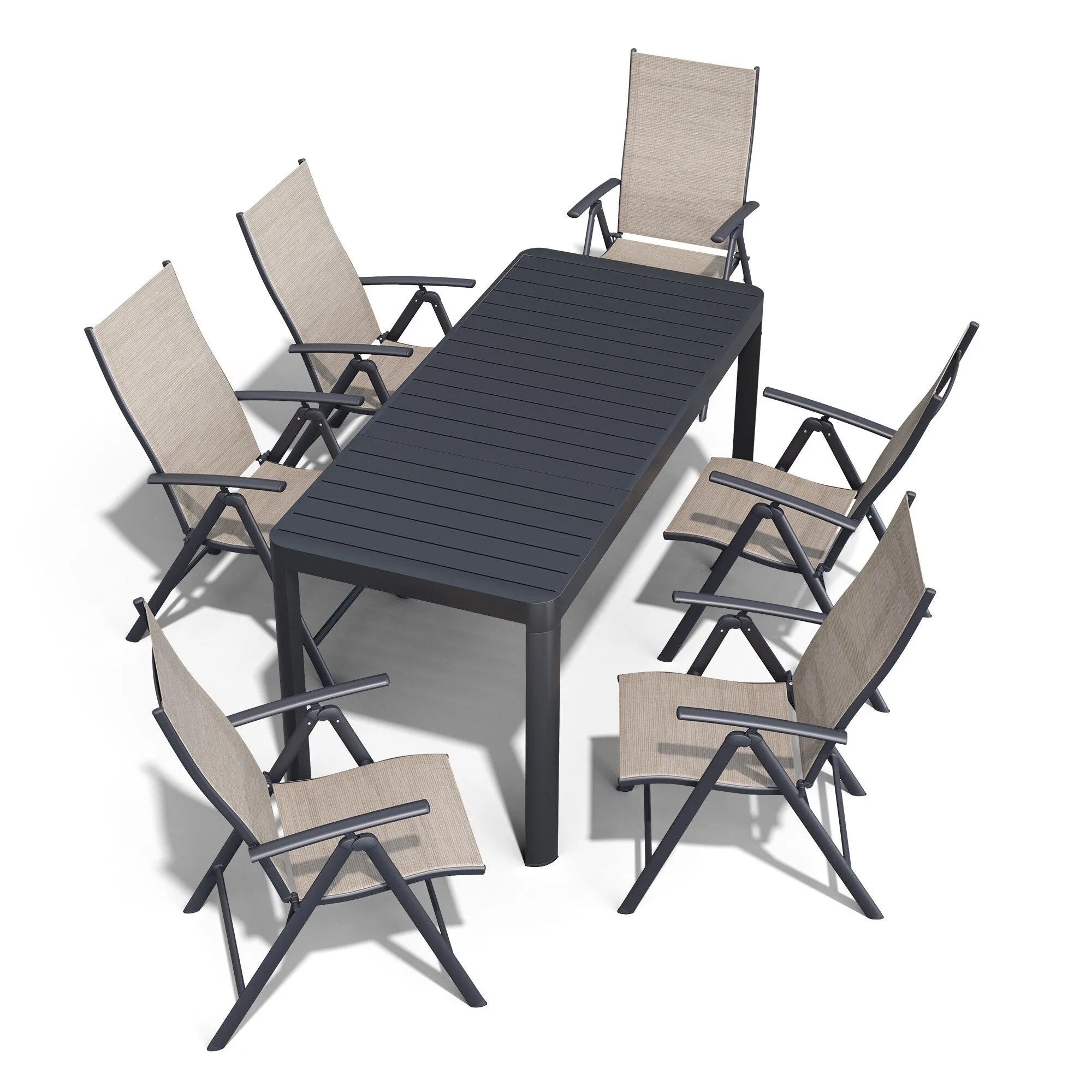 Outdoor Dining Table Aluminum Extendable Table with Durable Adjustable Reclining Folding Chair - N/A