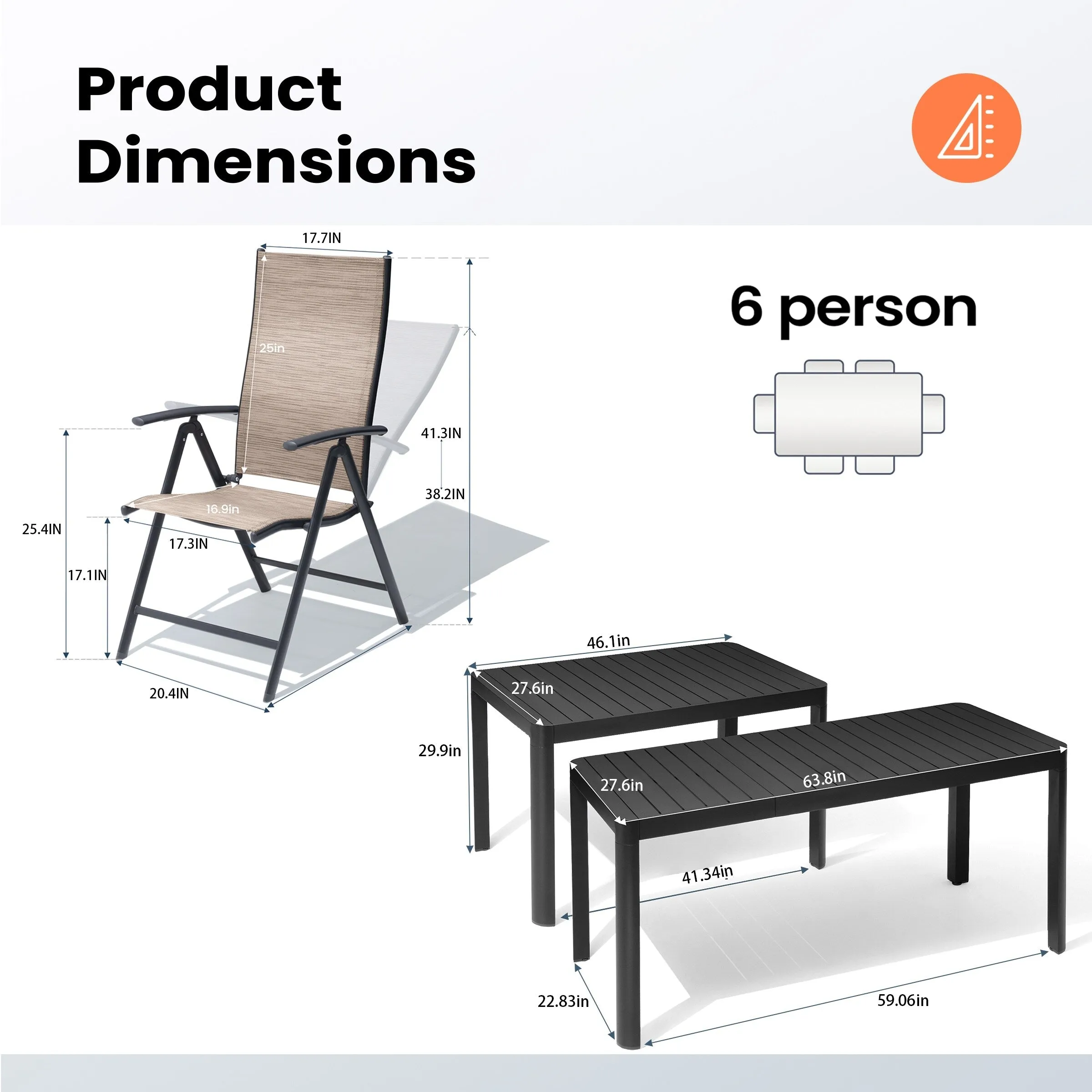 Outdoor Dining Table Aluminum Extendable Table with Durable Adjustable Reclining Folding Chair - N/A