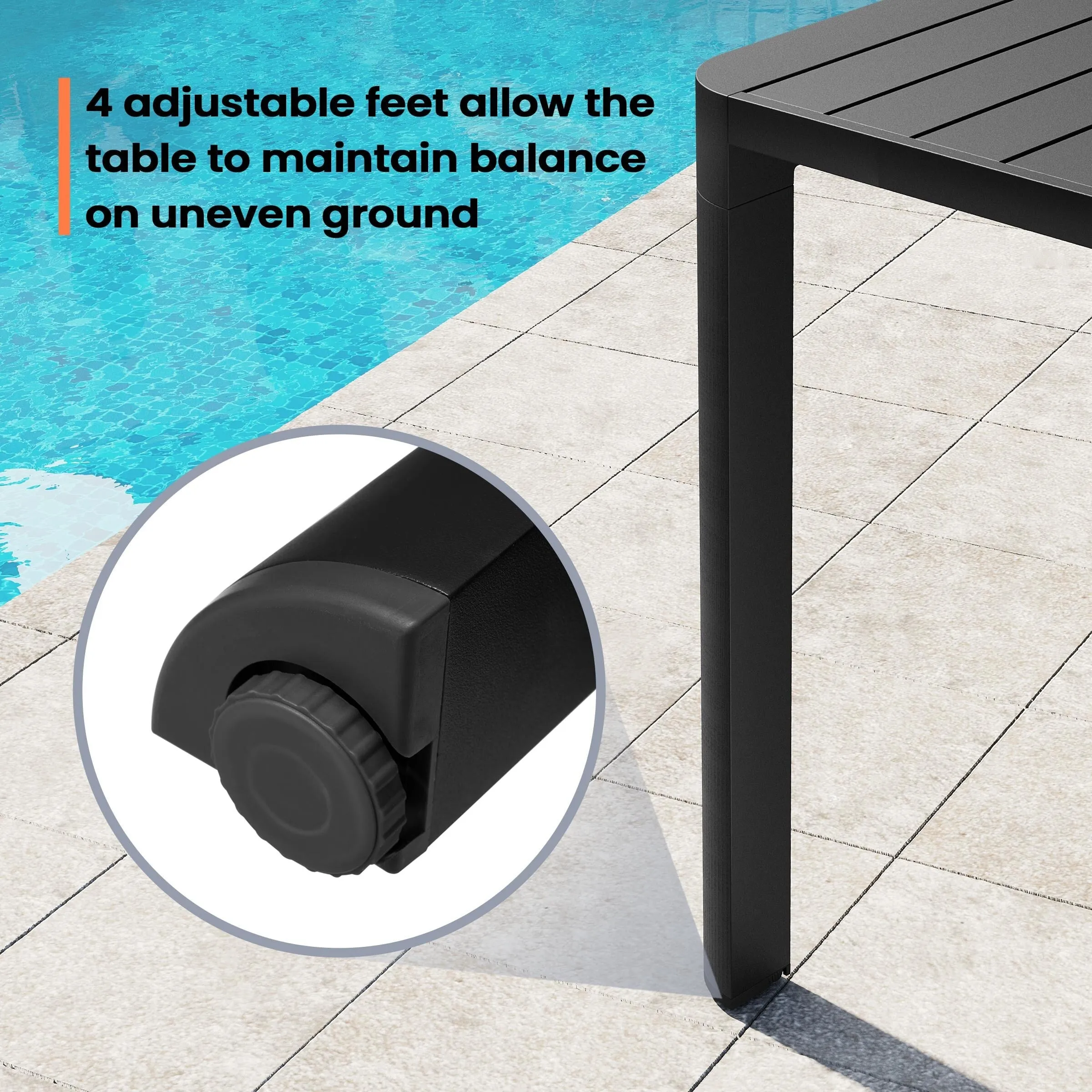Outdoor Dining Table Aluminum Extendable Table with Durable Adjustable Reclining Folding Chair - N/A